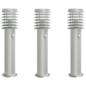 vidaXL Lauko &scaron;viestuvai su jutikliu, 3vnt., sidabriniai, 60cm, plienas