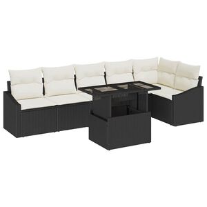 vidaXL Sodo Sofų Rinkinys su pagalve 7 pcs Juoda ir kreminė
