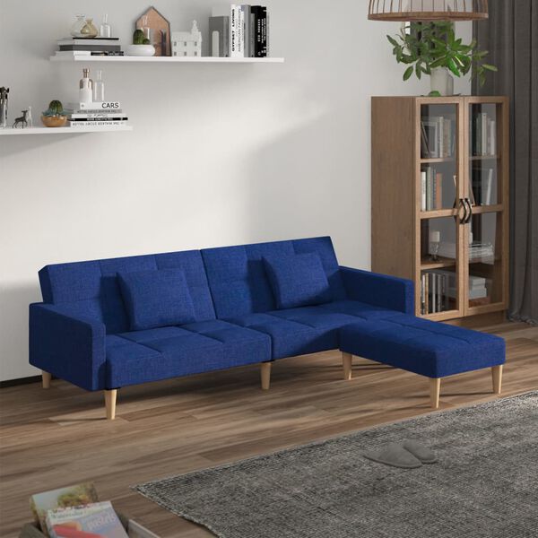 vidaXL Dvivietė sofa-lova su pagalvėmis ir pakoja, mėlyna, audinys