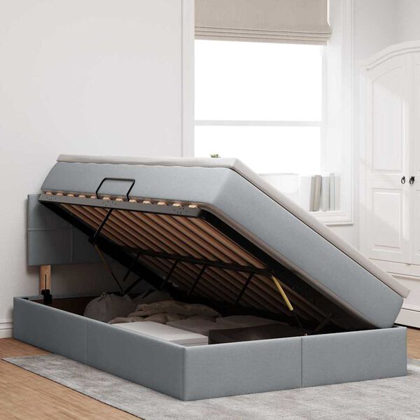 vidaXL Lova su daiktų laikymo vieta ir LED &Scaron;viesiai pilka 120 x 200 cm