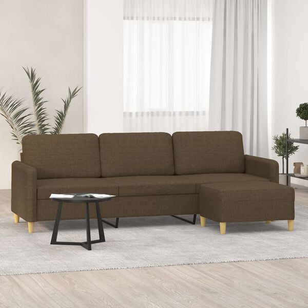 vidaXL Trivietė sofa su pakoja, rudos spalvos, 210cm, audinys