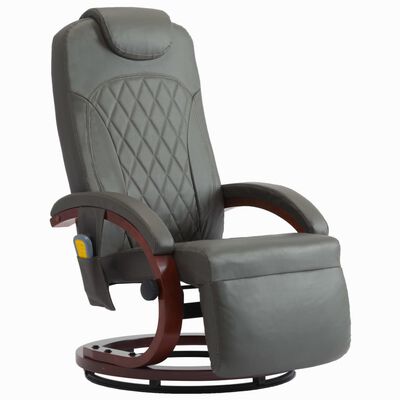 vidaXL Atlošiamas masažinis TV krėslas, pilkos spalvos, dirbtinė oda