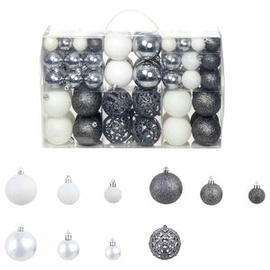 vidaXL Eglutės žaisliukų rinkinys 100vnt 3/4/6cm baltos/pilkos spalvos