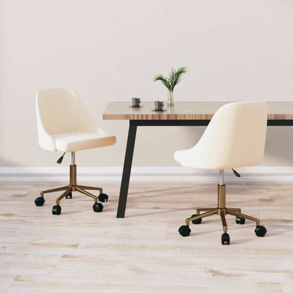 vidaXL Pasukamos valgomojo kėdės, 2vnt., kreminės spalvos, aksomas