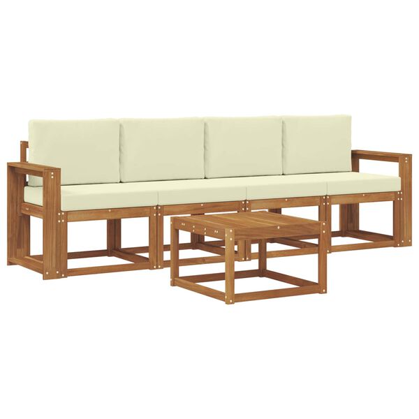 vidaXL Lauko sofos komplektas su pagalve 5 pcs Natūralus ir grietinėlė