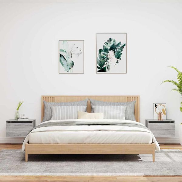 vidaXL Sieninės naktinės spintelės su LED, 2vnt., pilkos ąžuolo