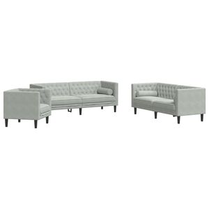 vidaXL Chesterfield sofų komplektas su pagalvėlėmis, 3 dalių, pilka