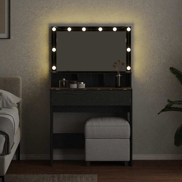 vidaXL Makiažo stalas su stalčių Juodas ąžuolas 80 x 41 x 134,5 cm