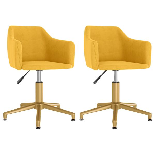 vidaXL Pasukamos valgomojo kėdės, 2vnt., geltonos spalvos, aksomas