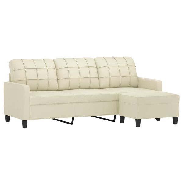 vidaXL Trivietė sofa su pakoja, kreminės spalvos, 180cm, dirbtinė oda
