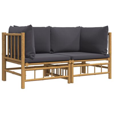 vidaXL Kampinės sodo sofos dalys su pagalvėlėmis, 2vnt., bambukas