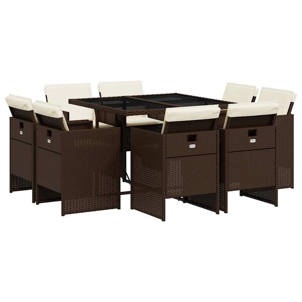 vidaXL Sodo komplektas su pagalvėlėmis, 9 dalių, rudas, poliratanas