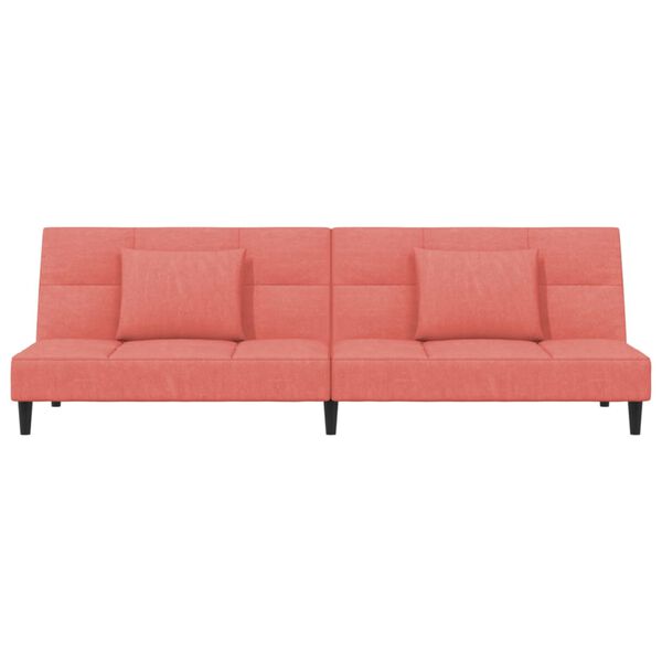 vidaXL Dvivietė sofa-lova su dvejomis pagalvėmis, rožinė, aksomas