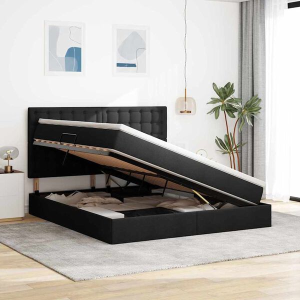 vidaXL Lova su daiktų laikymo vieta ir LED su LED Juoda 180 x 200 cm