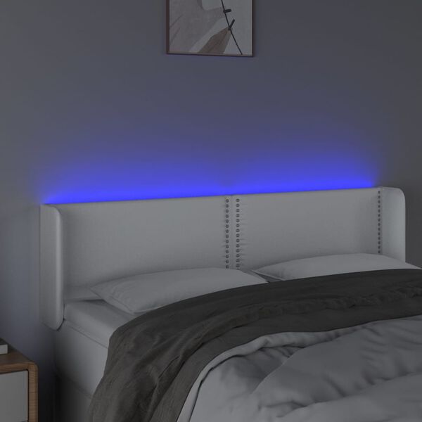 vidaXL Galvūgalis su LED, baltos spalvos, 147x16x78/88cm, dirbtinė oda