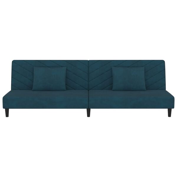vidaXL Dvivietė sofa-lova su dvejomis pagalvėmis, mėlyna, aksomas