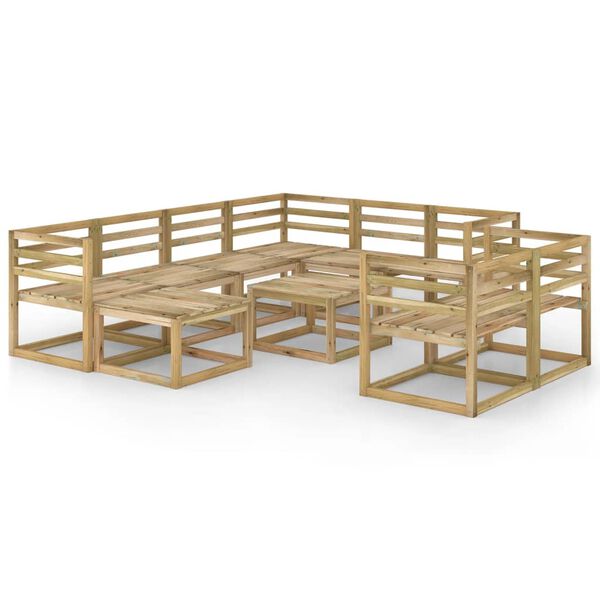 vidaXL Sodo komplektas, 10 dalių, žaliai impregnuota pu&scaron;ies mediena