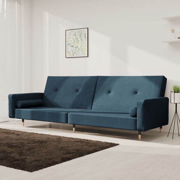 vidaXL Dvivietė sofa-lova su dvejomis pagalvėmis, geltona, aksomas