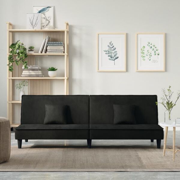 vidaXL Sofa-lova, juodos spalvos, aksomas