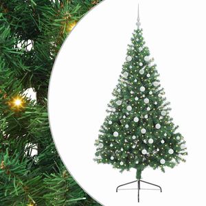vidaXL Dirbtinis prie&scaron;&scaron;ventinis eglutė su &scaron;viesomis Žalia 180 cm PVC