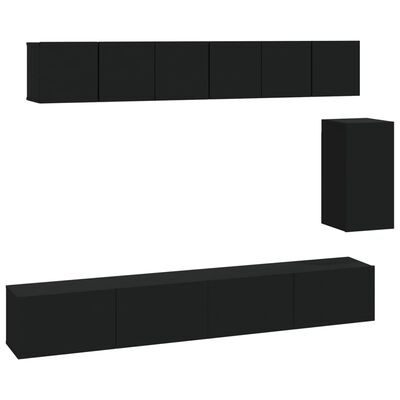 vidaXL Televizoriaus spintelių komplektas, 6 dalių, juodas, mediena