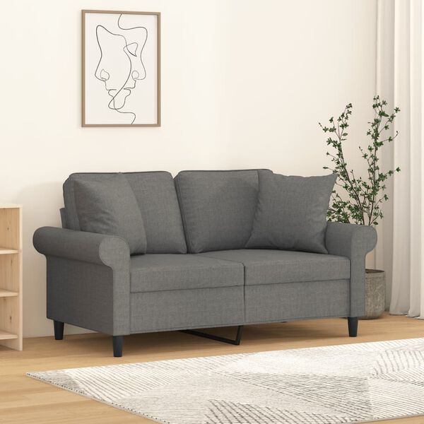 vidaXL Dvivietė sofa su pagalvėmis, tamsiai pilka, 120cm, audinys