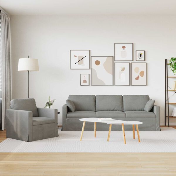 vidaXL Sofa 2 pcs &Scaron;viesiai pilka 228 x 78 x 80 cm Aksomas