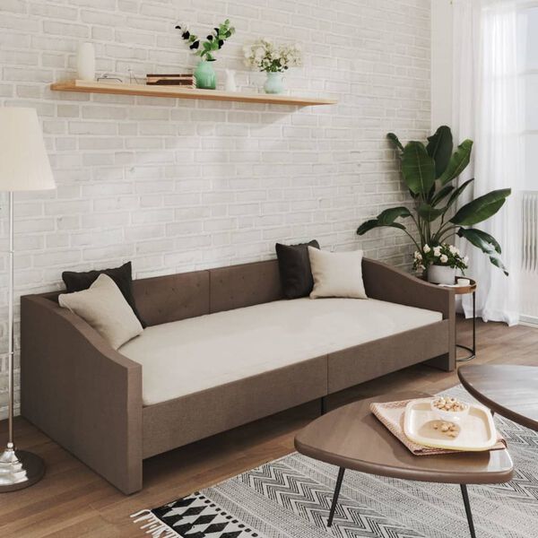 vidaXL Lova su čiužiniu ir USB i&scaron;vestimi, taupe, 90x200cm, audinys