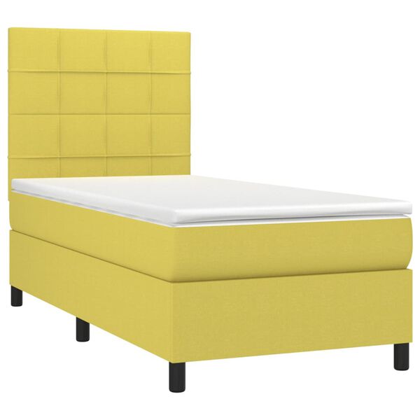 vidaXL Lova su spyruoklėmis/čiužiniu/LED, žalia, 100x200 cm, audinys