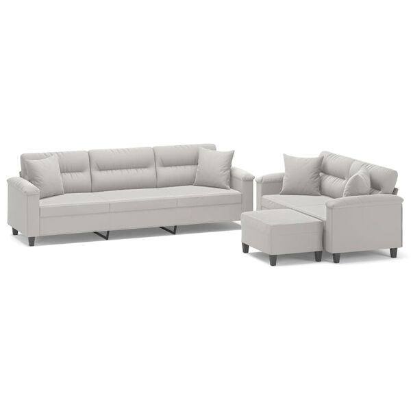 vidaXL Sofos komplektas su pagalvėmis, 3 dalių, pilkas, audinys