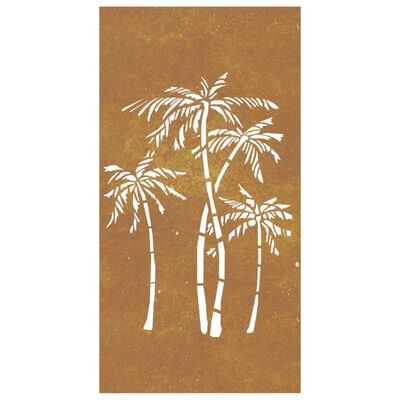 vidaXL Sodo sienos dekoracija, 105x55cm, corten plienas, palmės