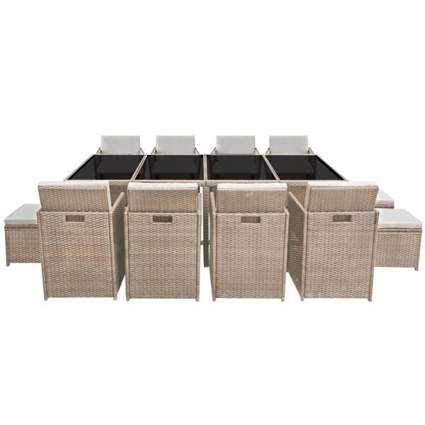 vidaXL Lauko valgomojo baldų kompl. su pagalv., 13d., krem., polirat.