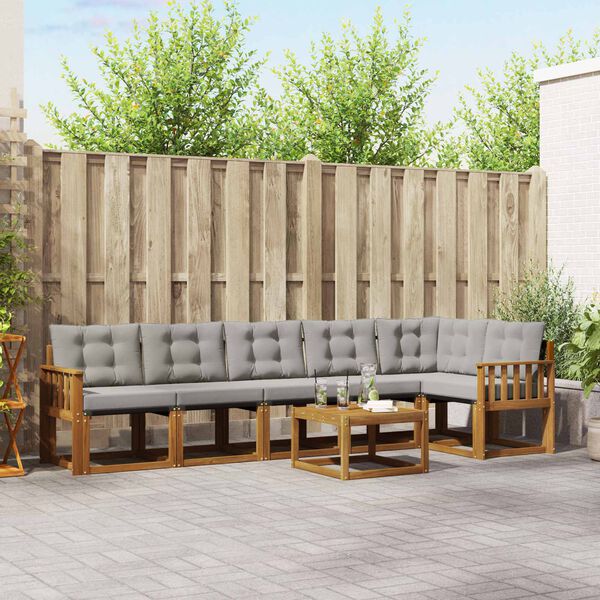 vidaXL Lauko sofos komplektas 7 pcs Natūrali ir &scaron;viesiai pilka