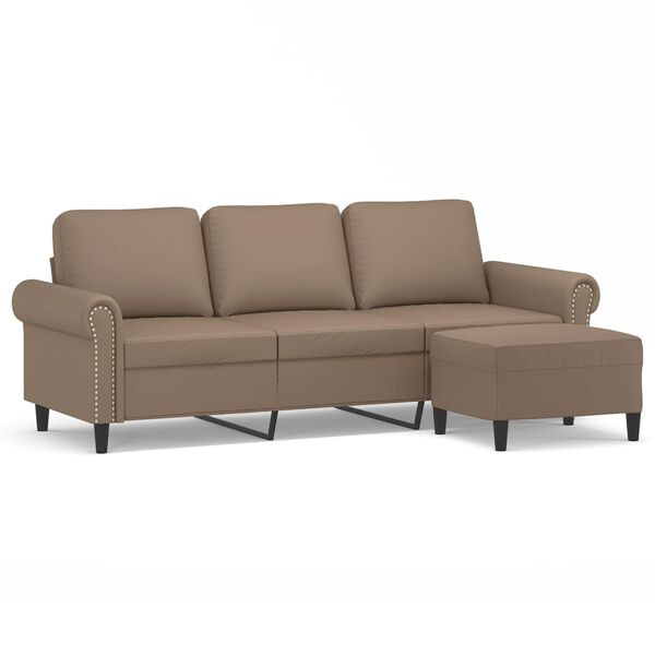 vidaXL Trivietė sofa su pakoja, kapučino spalvos, 180cm, dirbtinė oda