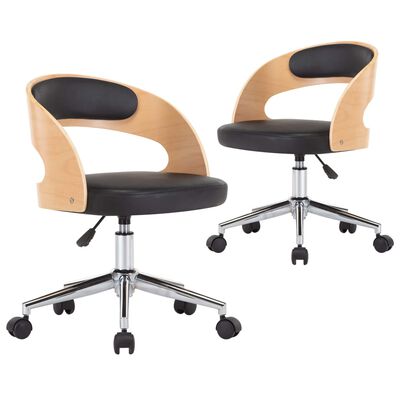 vidaXL Valgomojo kėdės, 2vnt., juodos, lenkta mediena ir dirbtinė oda