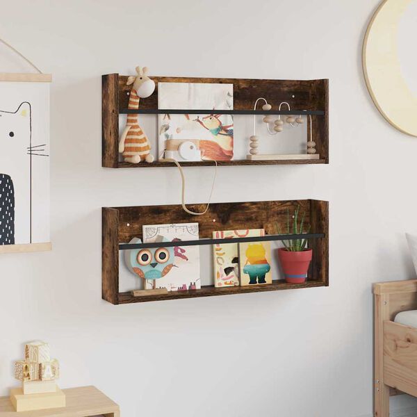 vidaXL Žurnalų stovas su lentyna 2 pcs Rūkyta ąžuolas 80 x 12 x 30 cm