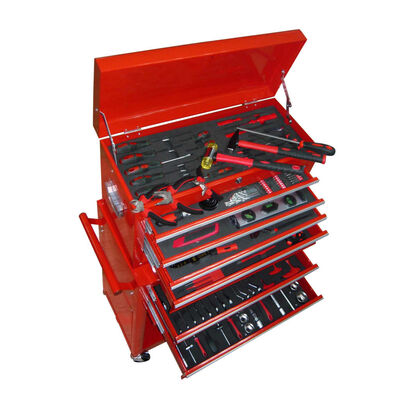 vidaXL Įrankių dėžė su ratukais, 7 stalčių su 250 įrankių