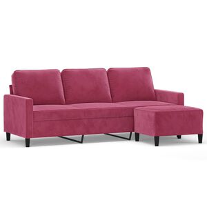 vidaXL Trivietė sofa su pakoja, raudonojo vyno spalvos, 180cm, aksomas