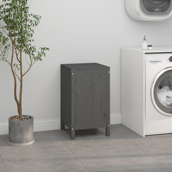 vidaXL Skalbinių dėžė, pilka, 44x44x76cm, pušies medienos masyvas