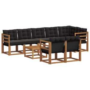 vidaXL Lauko sofos komplektas su pagalve 9 pcs Natūrali ir juoda