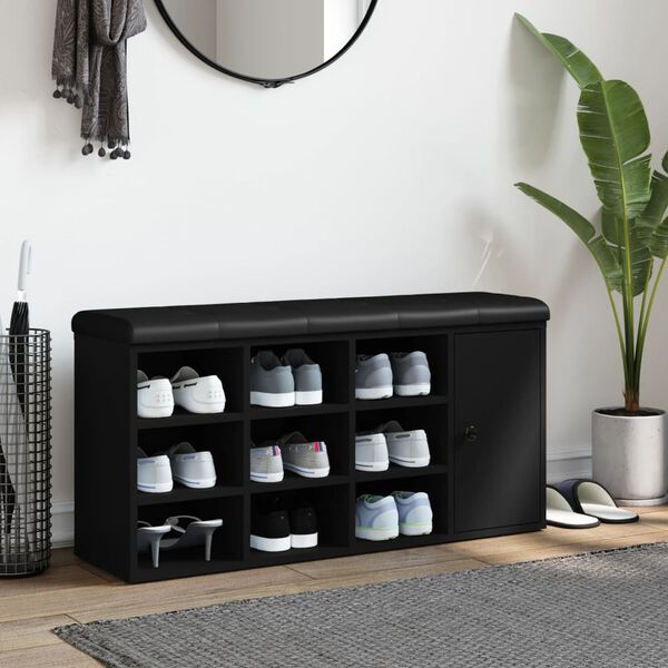 vidaXL Batų suoliukas, juodos spalvos, 102x32x50cm, apdirbta mediena