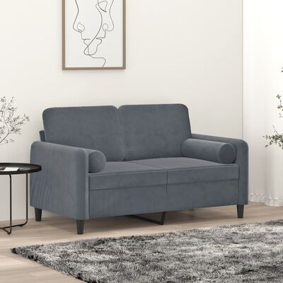 vidaXL Dvivietė sofa su pagalvėlėmis, tamsiai pilka, 120cm, aksomas
