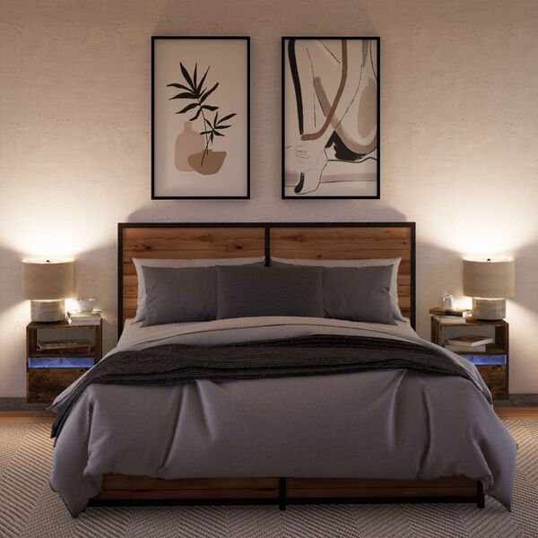 vidaXL Sieninės naktinės spintelės su LED, 2vnt., dūminio ąžuolo