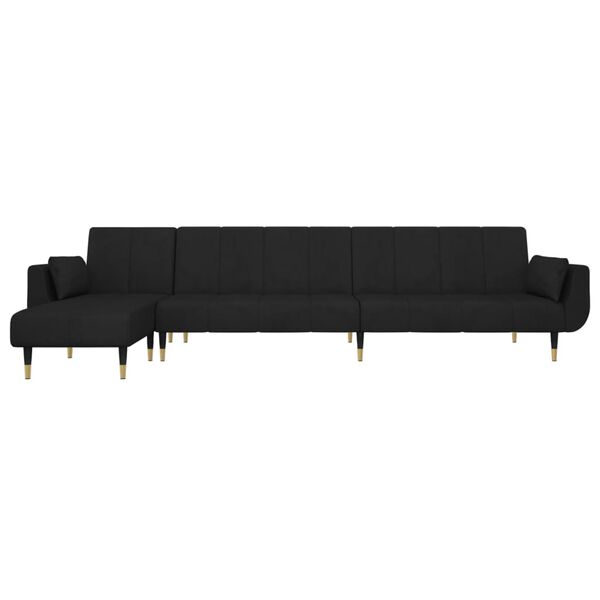 vidaXL L formos sofa-lova, juodos spalvos, 275x140x70cm, aksomas