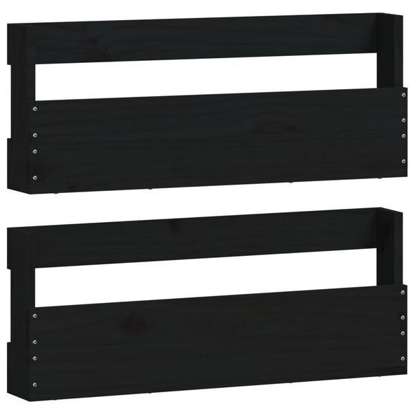 vidaXL Sieninės batų lentynos, 2vnt., juodos, 59x9x23cm, pušis