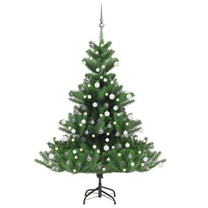 vidaXL Dirbtinis normandi&scaron;kas kėnis su LED/žaisliukais, žalias, 150cm