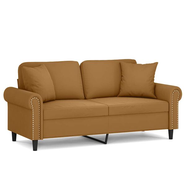 vidaXL Dvivietė sofa su pagalvėlėmis, rudos spalvos, 140cm, aksomas