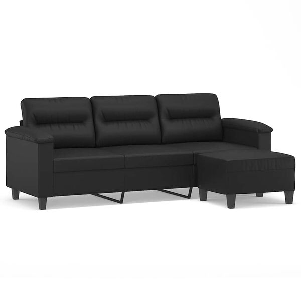 vidaXL Trivietė sofa su pakoja, juodos spalvos, 180cm, dirbtinė oda