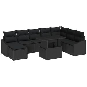 vidaXL Sofos komplektas su pagalve su saugykla 9 pcs Juoda poliratanas