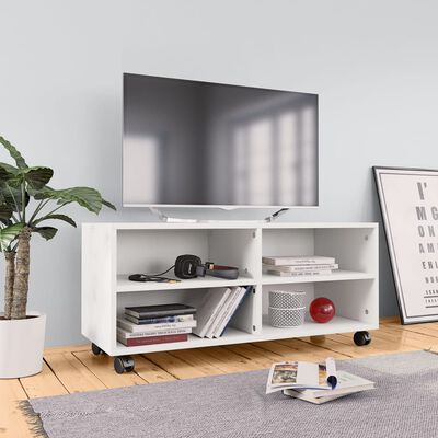vidaXL TV spintelė su ratukais, balta, 90x35x35cm, apdirbta mediena